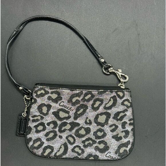 Pre Loved Coach Madison Ocelot-Silver and Black Leopard Print Wristlet - Picture 3 of 15